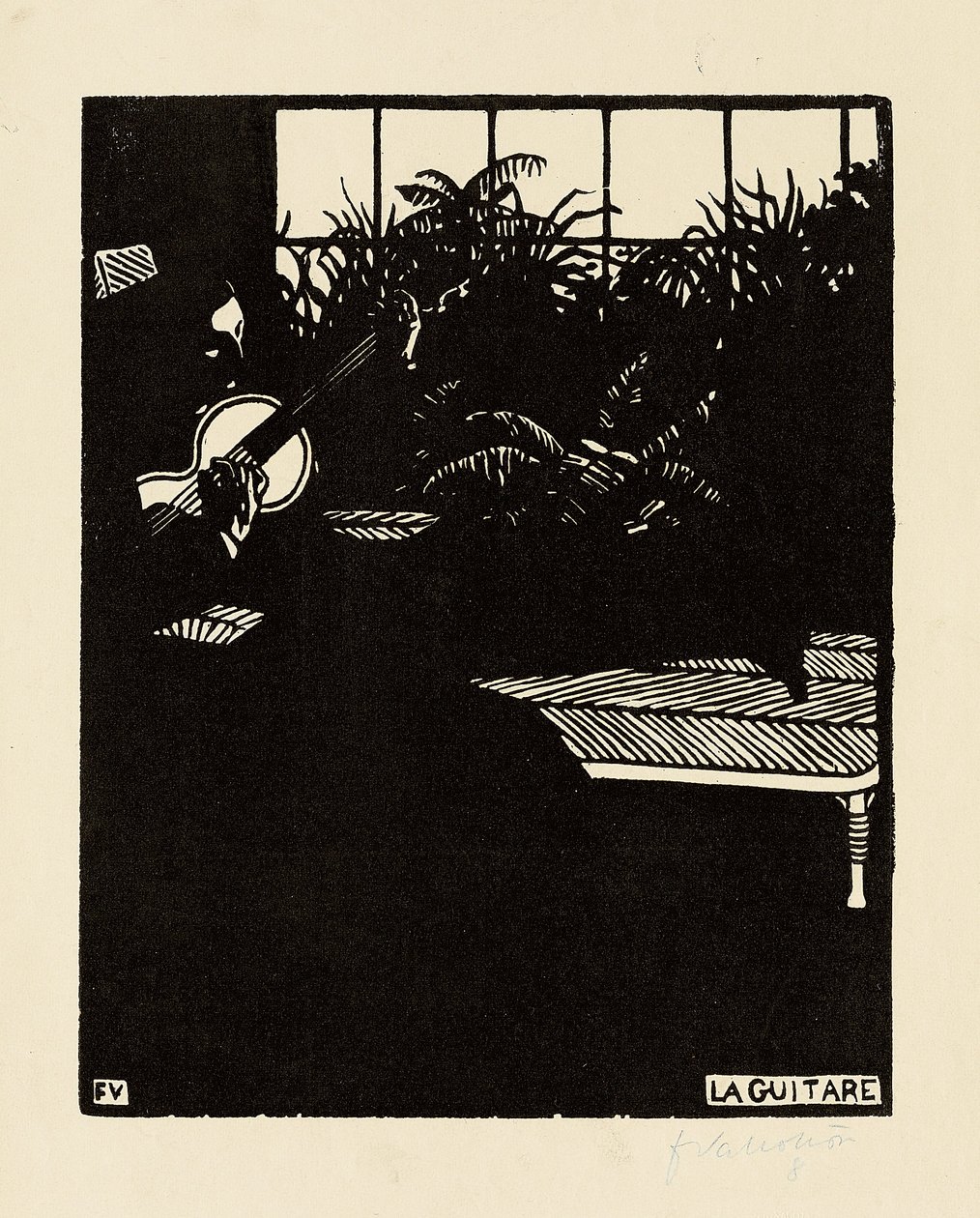 Gitarren, från serien "Musikinstrument", V, 1897 av Felix Edouard Vallotton