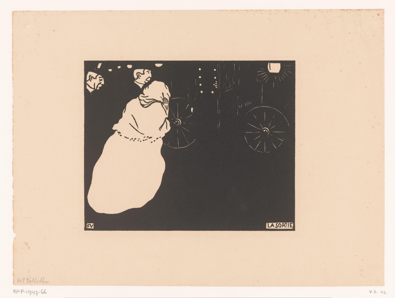 Två herrar och en dam i en vagn La Sortie (titel på objekt) av Felix Edouard Vallotton