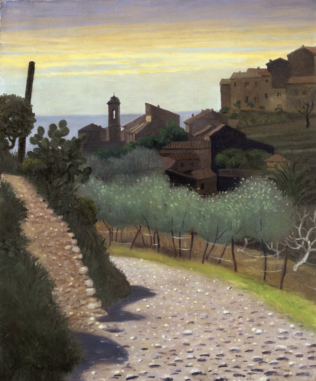 ""Utsikt över kyrkan Saint-Anne (Sainte Anne) i Cagnes (Cagnes-sur-mer), Alpes Maritimes"" Målning av Felix Edouard Vallotton (1865-1925) 1922 Privat samling av Felix Edouard Vallotton