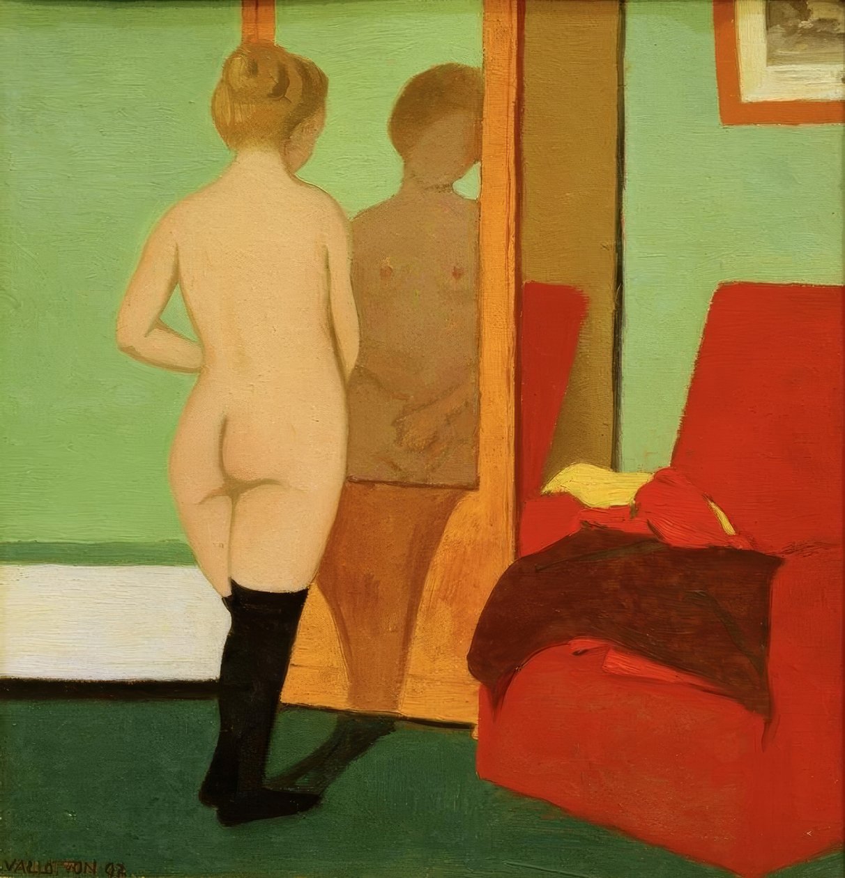 Naken kvinna framför ett spegelskåp av Felix Edouard Vallotton