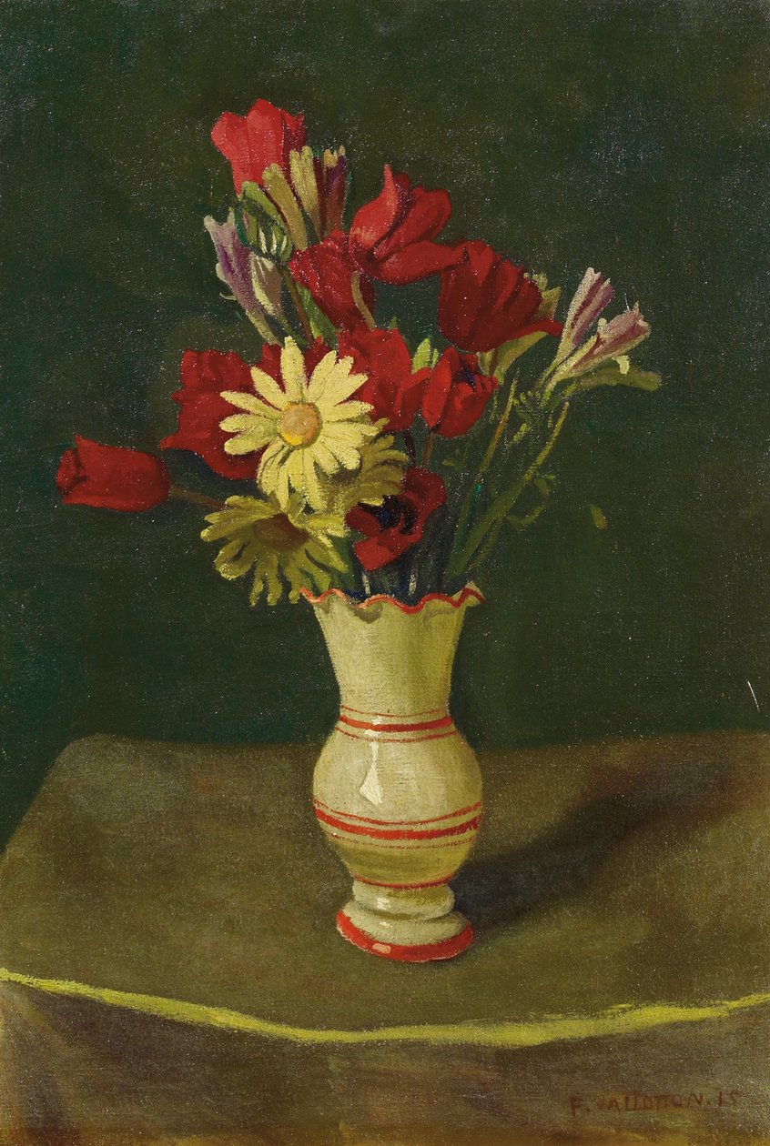 Gula prästkragar, gul duk, 1915 av Felix Edouard Vallotton