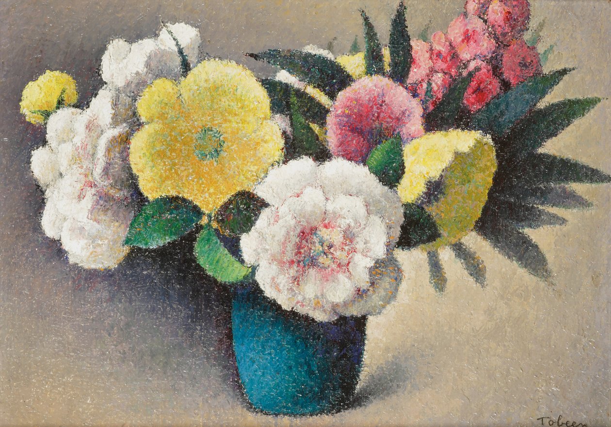 Stilleben med blommor (olja på duk) av Felix Elie Tobeen