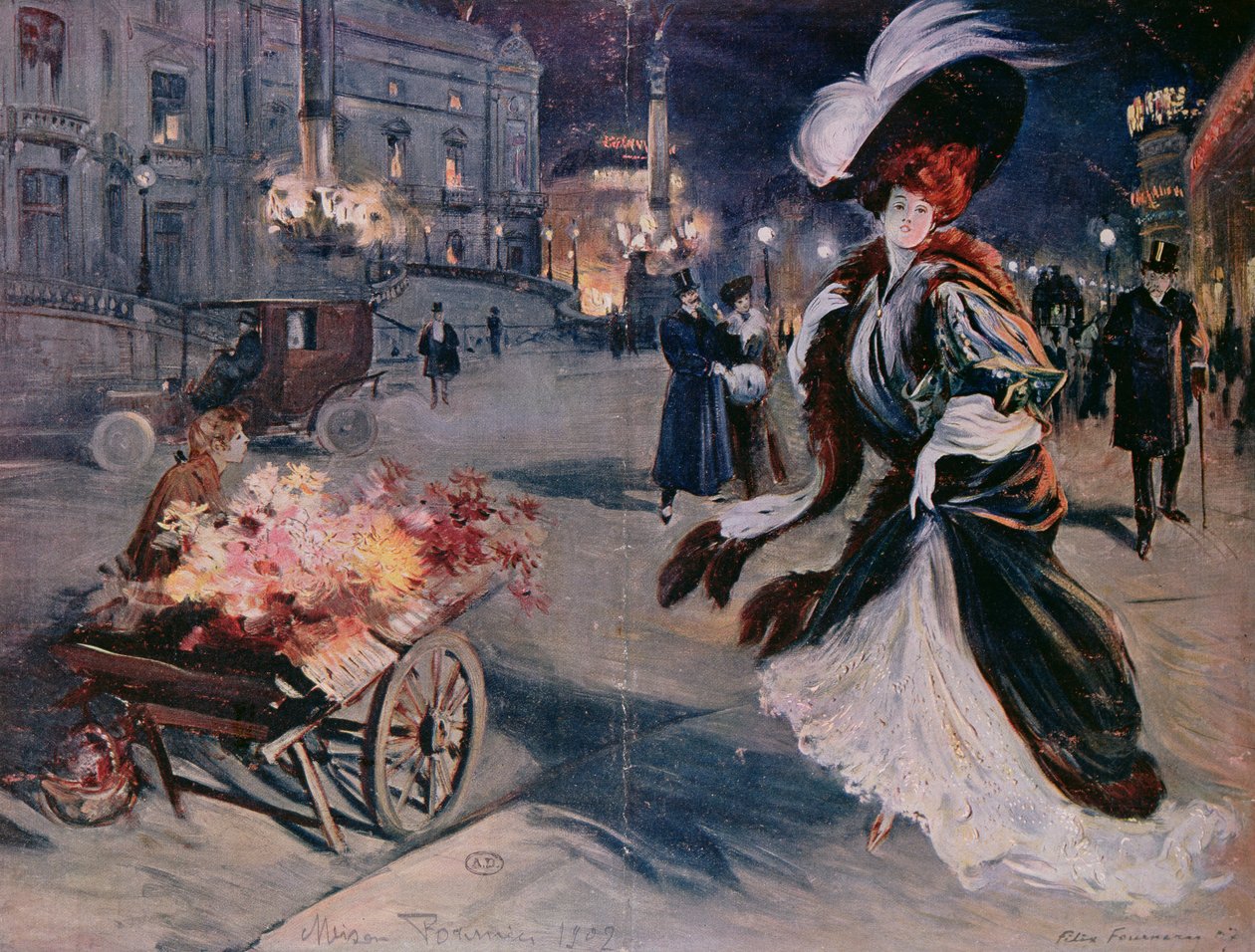 Paris by night i Operakvarteret, 1907 av Felix Fournery