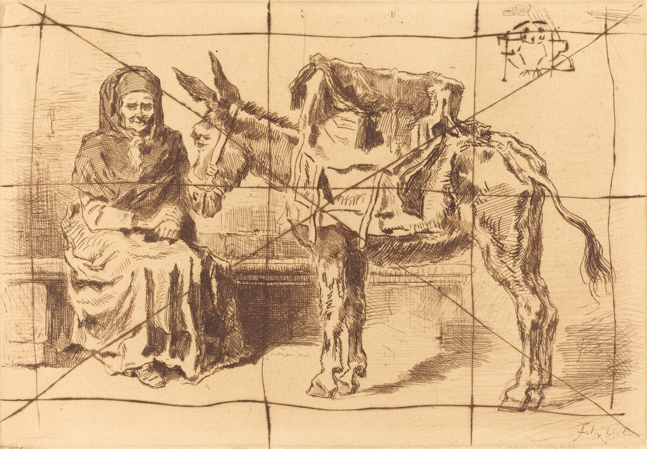 Cacoletière Assise (Sittande kvinna och rumpa) av Felix Hilaire Buhot