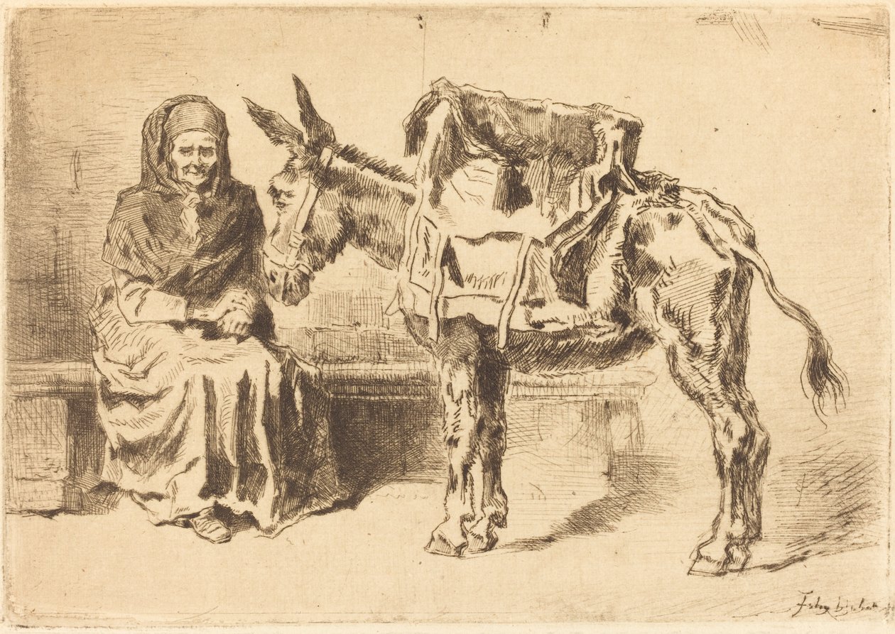 Cacoletière Assise (Sittande kvinna och rumpa) av Felix Hilaire Buhot