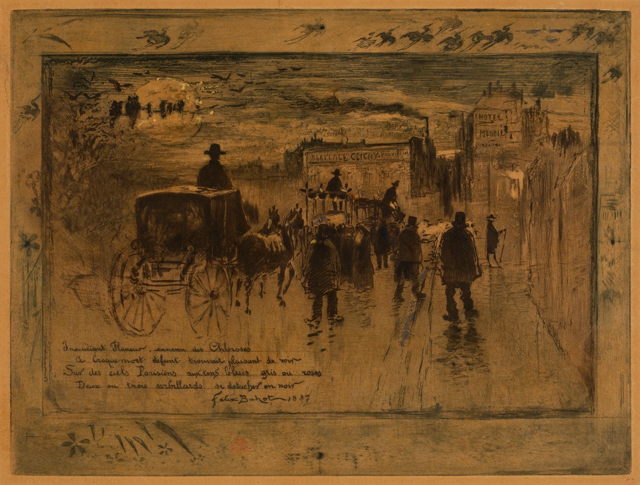 Begravningståget på Boulevard de Clichy (Begravningståget på Boulevard de Clichy) av Felix Hilaire Buhot