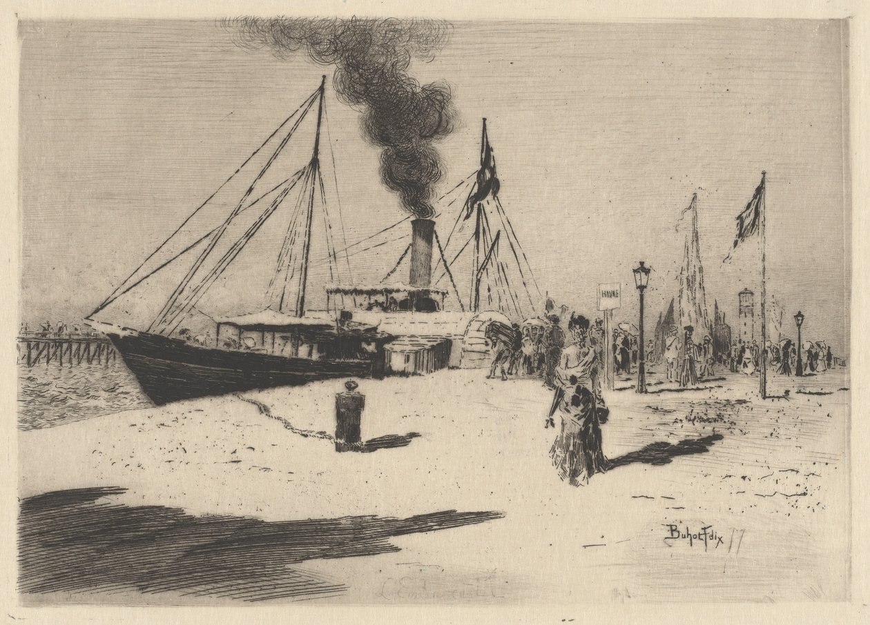 Pir vid Trouville (Kaj vid Trouville) av Felix Hilaire Buhot