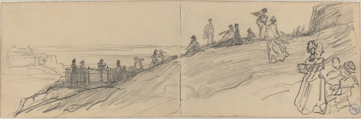 Figurer på toppen av en kulle, med utsikt över havet av Felix Hilaire Buhot