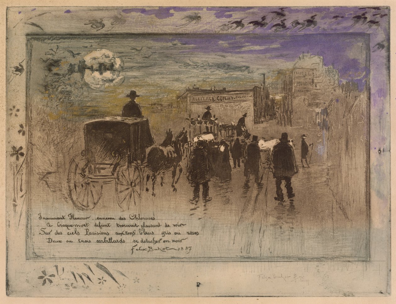 Begravningståget på Boulevard de Clichy, 1887. av Felix Hilaire Buhot