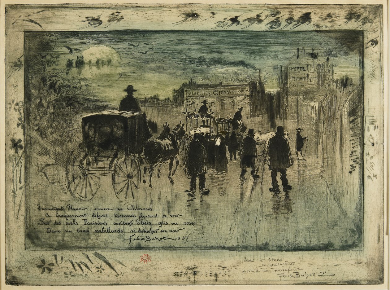 Begravningståget på Boulevard de Clichy, 1887 av Felix Hilaire Buhot
