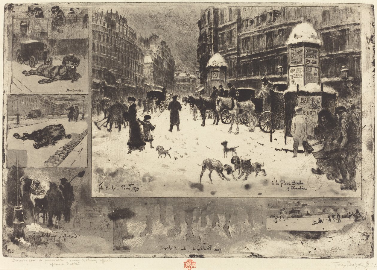 Vinter i Paris av Felix Hilaire Buhot