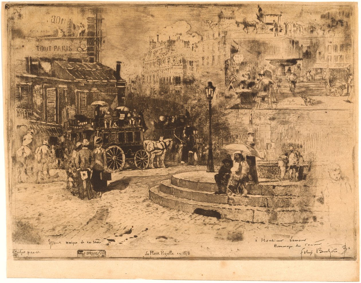 Place Pigalle 1878 (Place Pigalle 1878) av Felix Hilaire Buhot