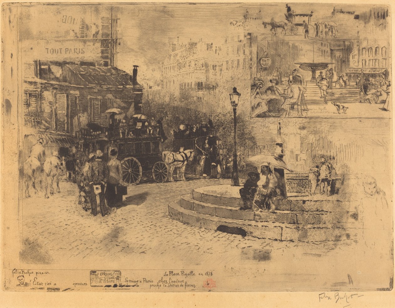 Place Pigalle 1878 (Place Pigalle 1878) av Felix Hilaire Buhot