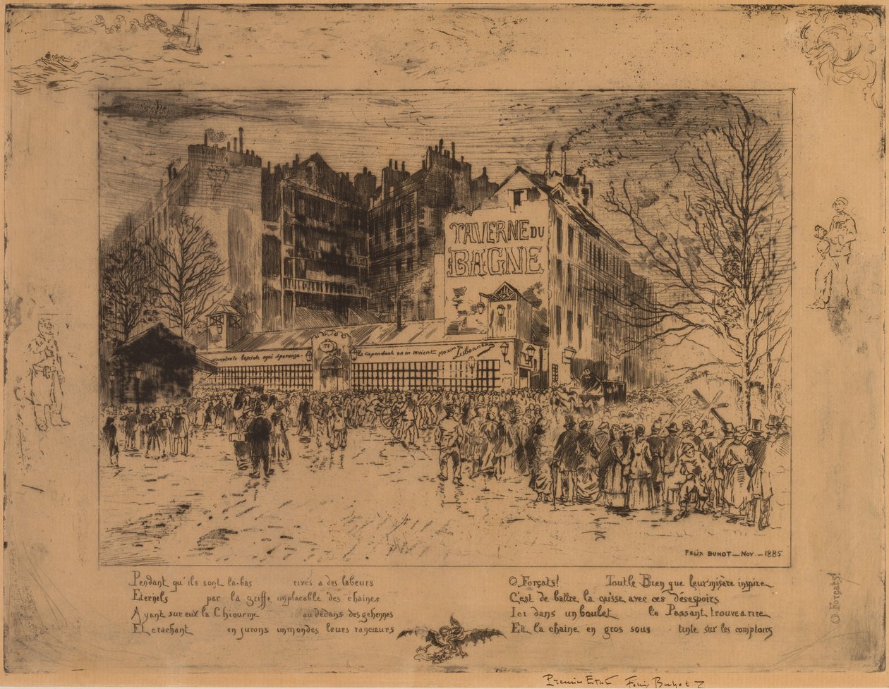Place des Martyrs och Jailhouse Tavern av Felix Hilaire Buhot