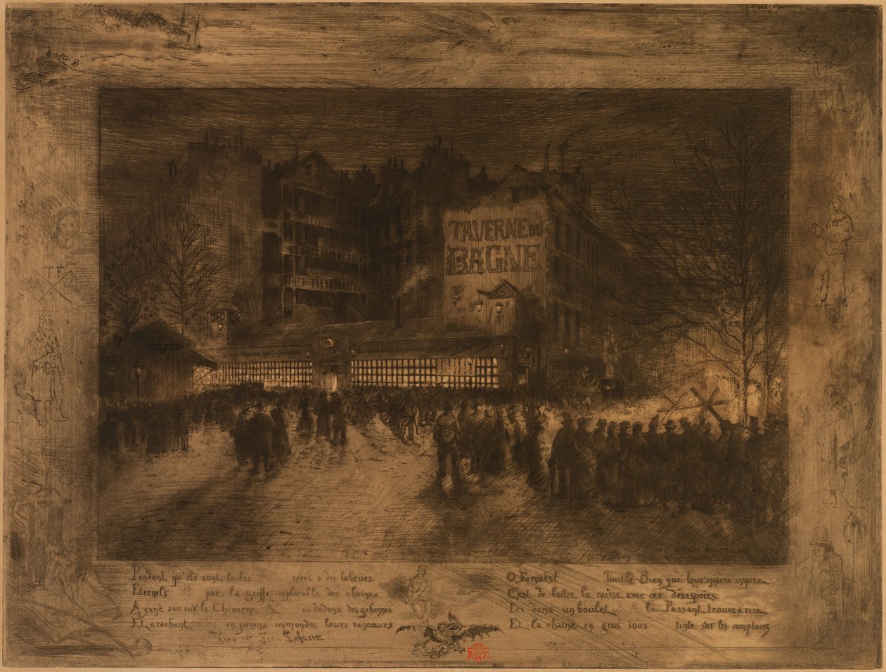 Place des Martyrs och Bagne Tavern, 1885. av Felix Hilaire Buhot