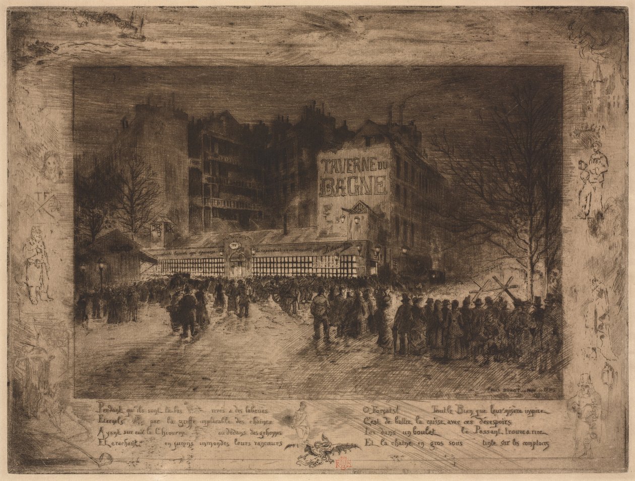 Place des Martyrs och Bagne Tavern, 1885. av Felix Hilaire Buhot