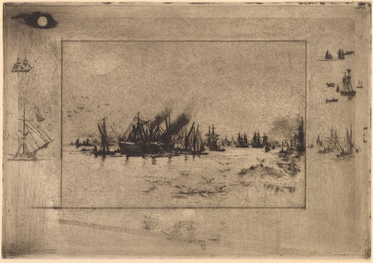 Hamn med måsar av Felix Hilaire Buhot