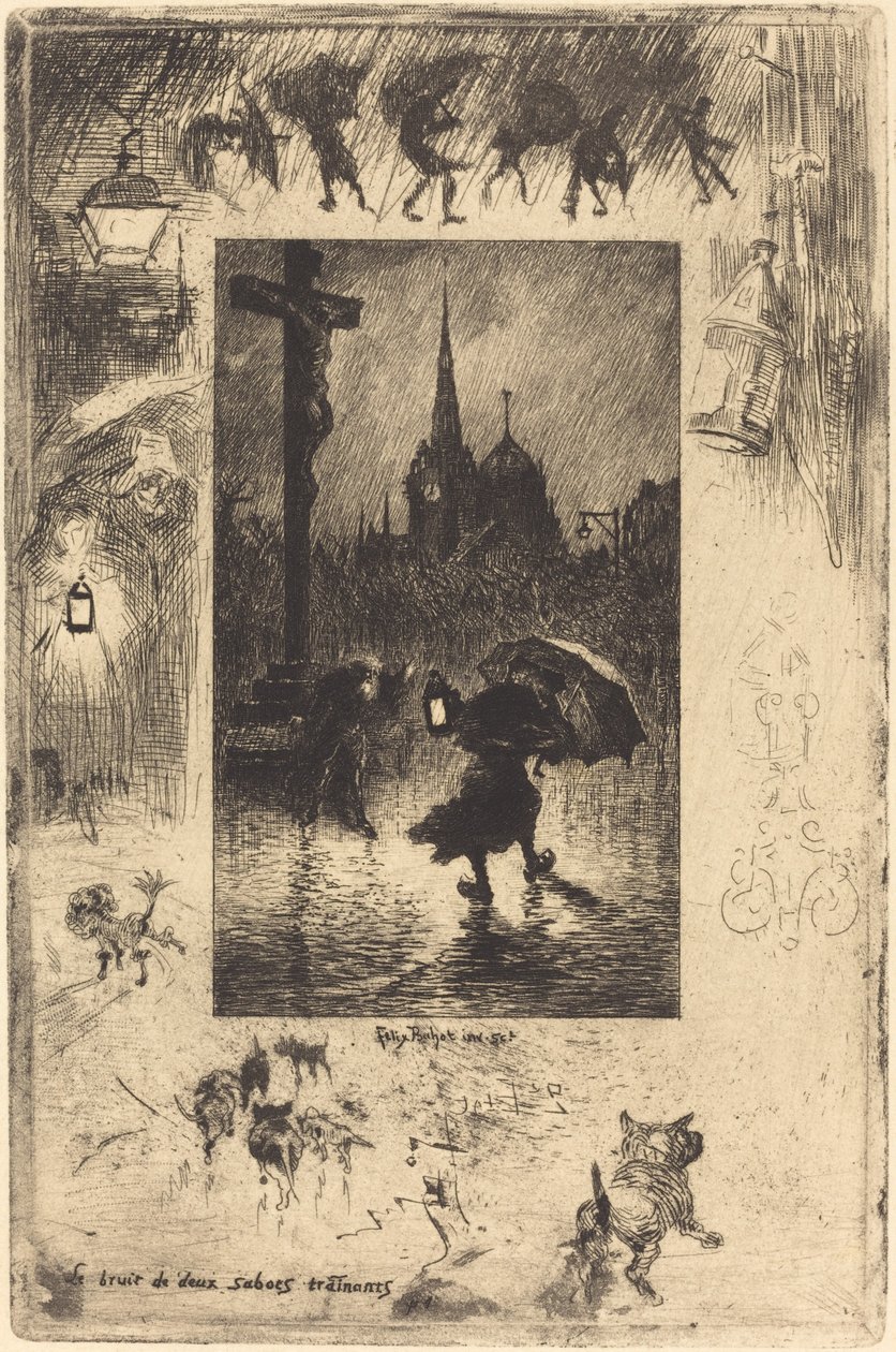 Ljudet av två träskor som blandas..., 1878. av Felix Hilaire Buhot