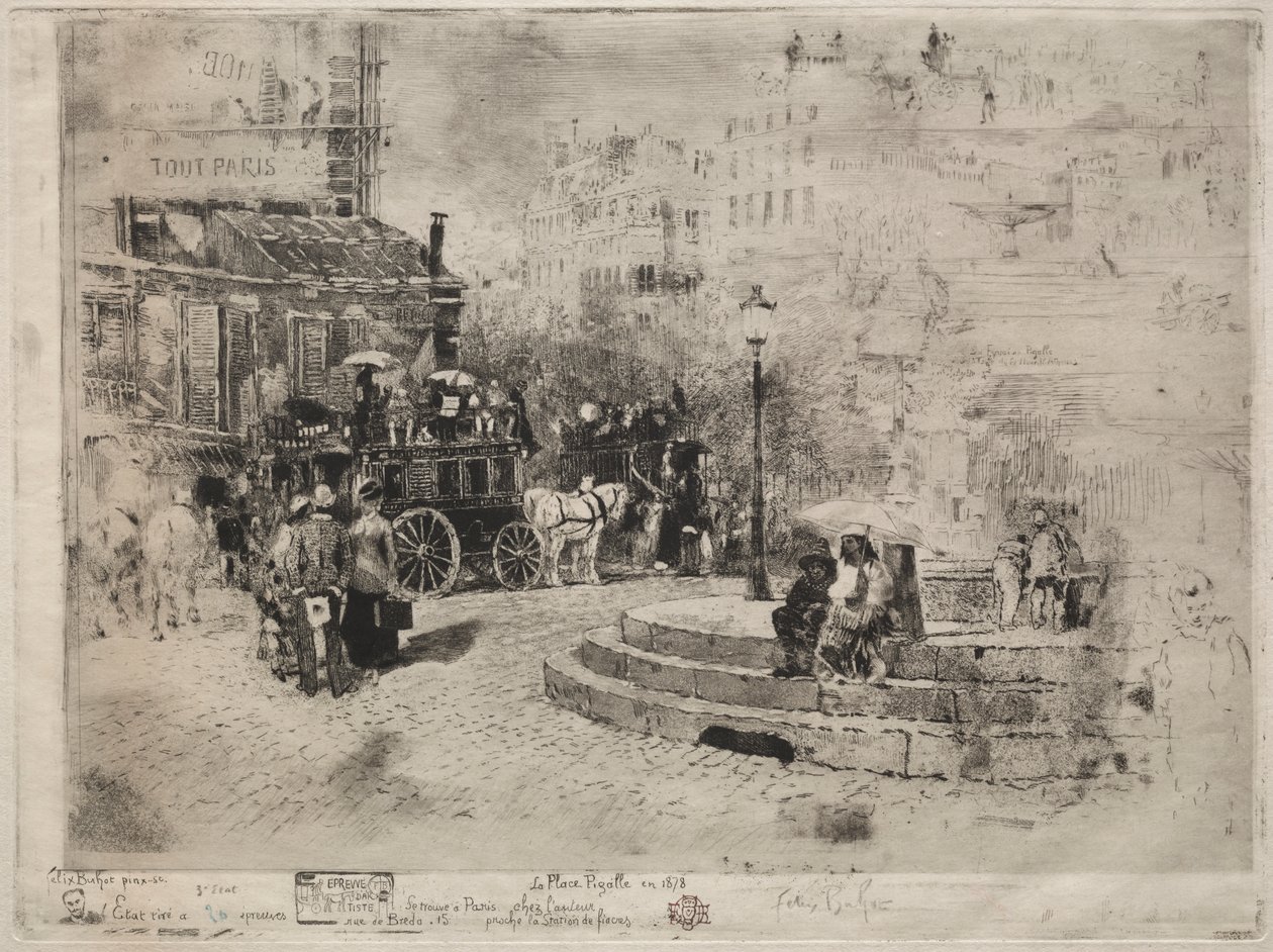 Place Pigalle 1878 av Felix Hilaire Buhot