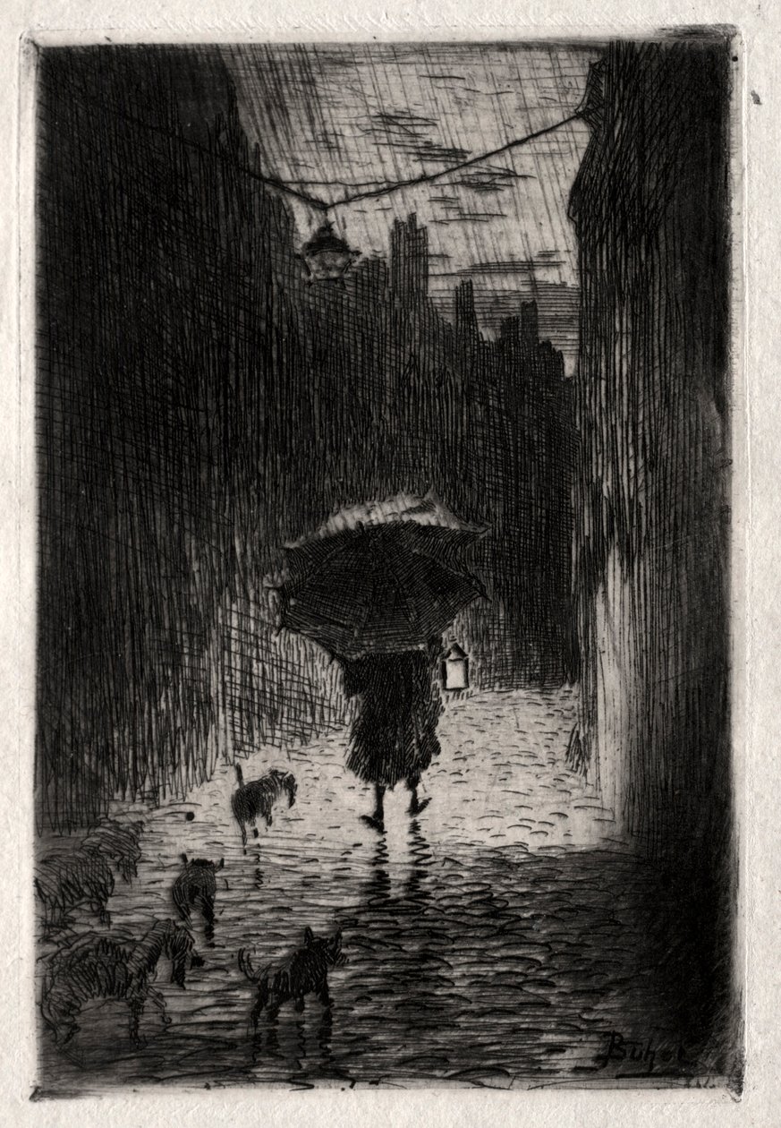 Regn och paraply, ca. 1875. av Felix Hilaire Buhot
