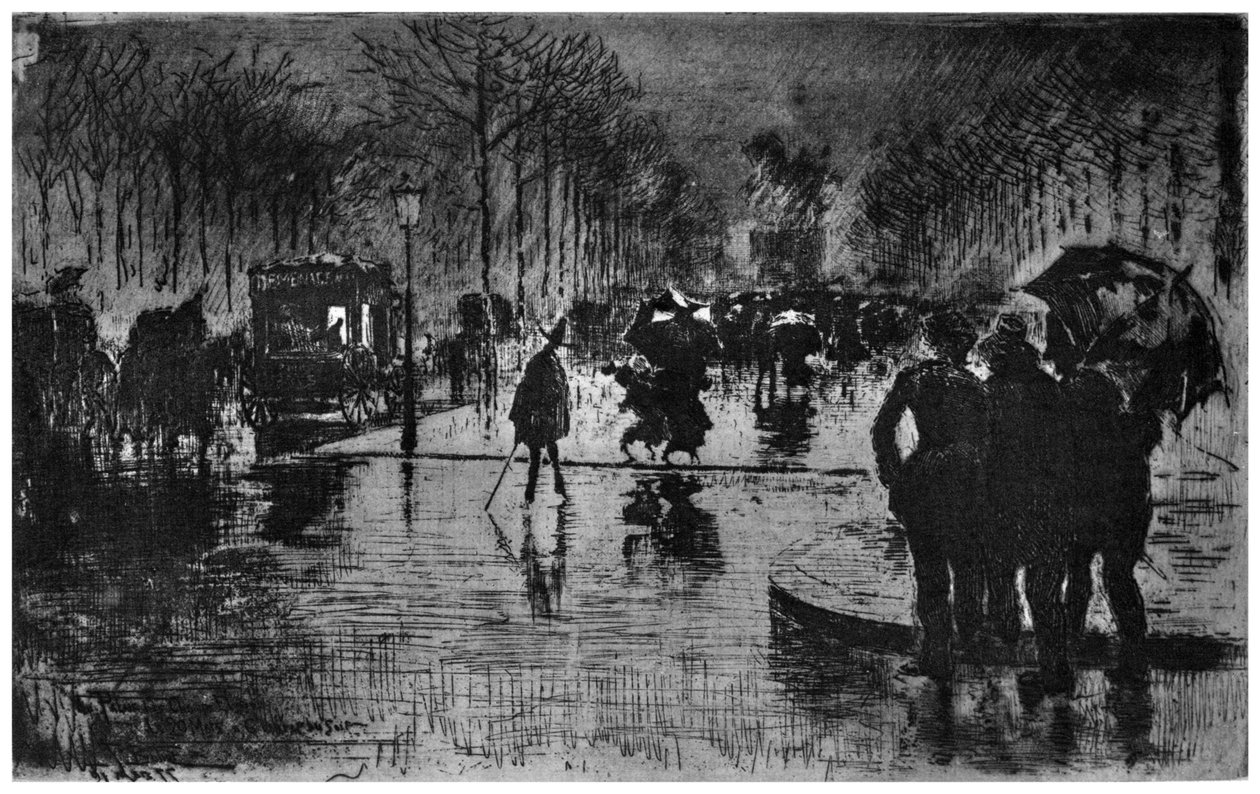 Återvändande från Champs-Elysees, c1870-1900 1924 av Felix Hilaire Buhot