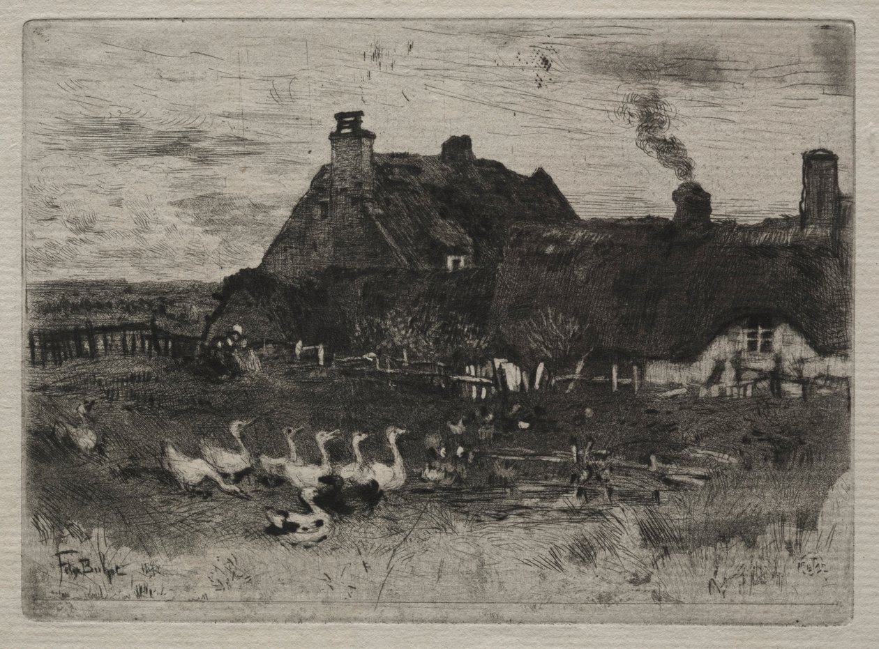 Halmtakstugor, 1878. av Felix Hilaire Buhot