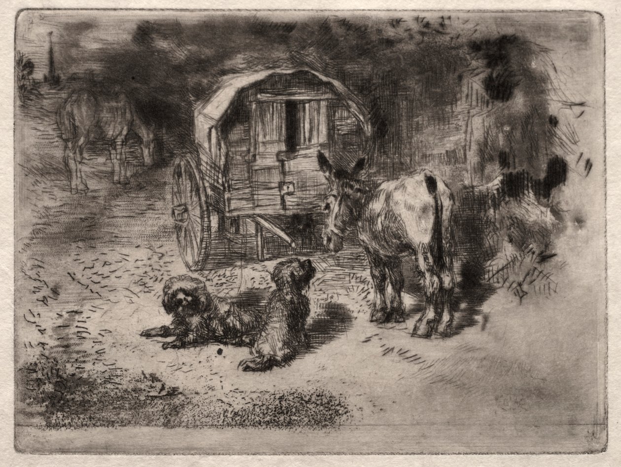 The Guardians of the House, eller Saltimbanques vänner av Felix Hilaire Buhot