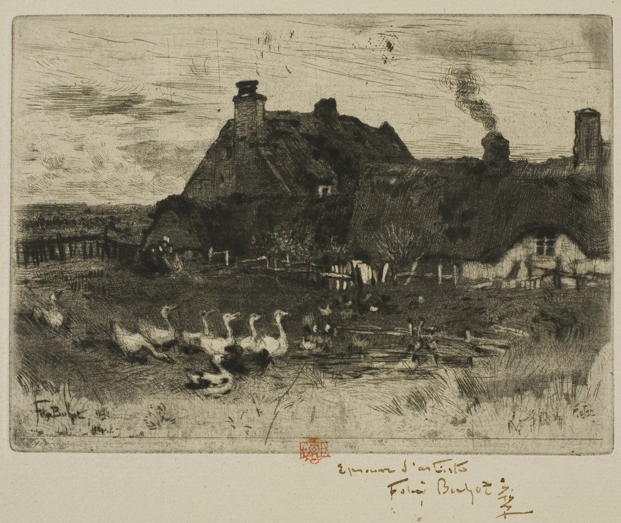 De små halmtaksstugorna av Felix Hilaire Buhot