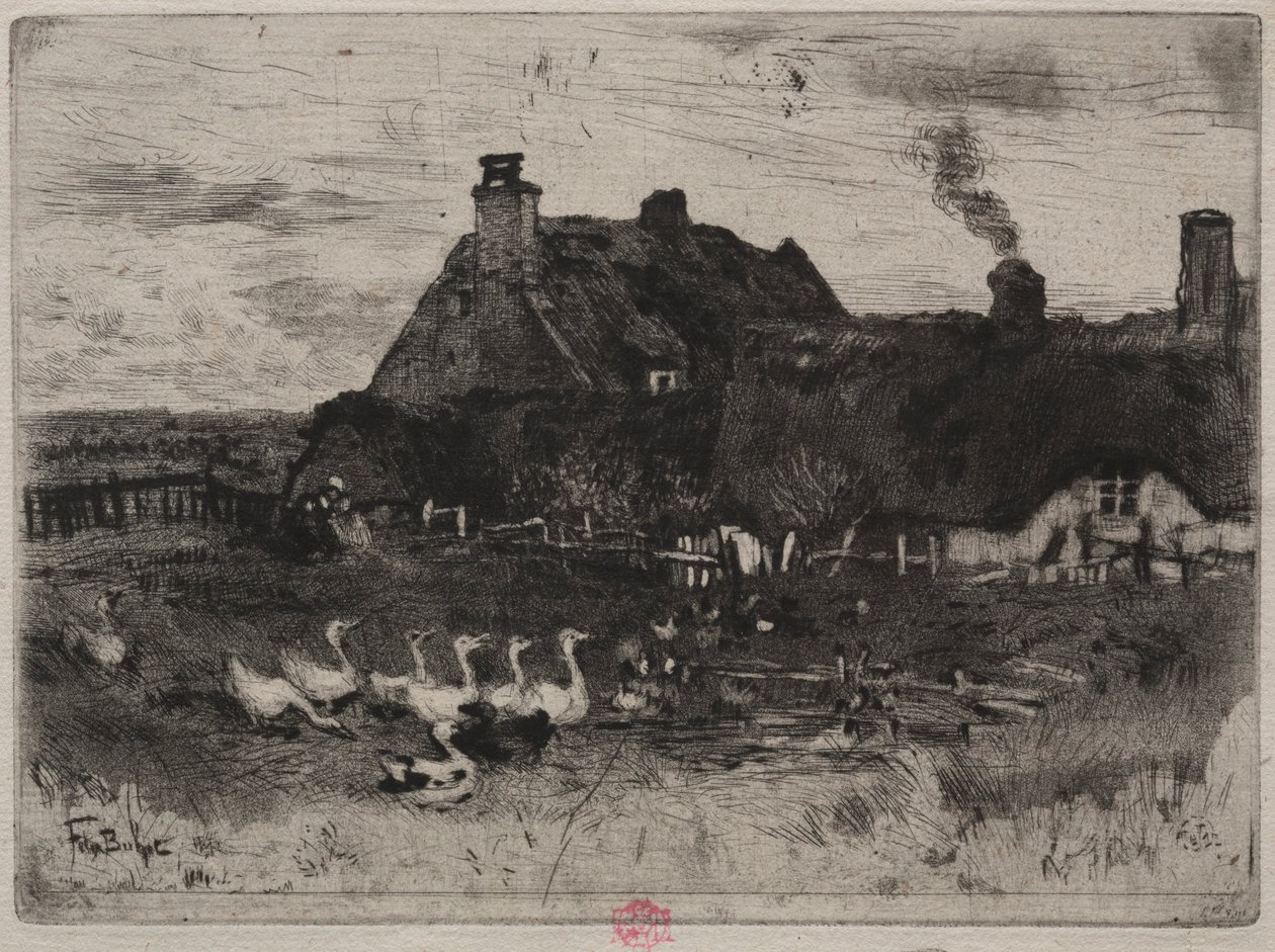 De små stugorna med halmtak, 1878. av Felix Hilaire Buhot