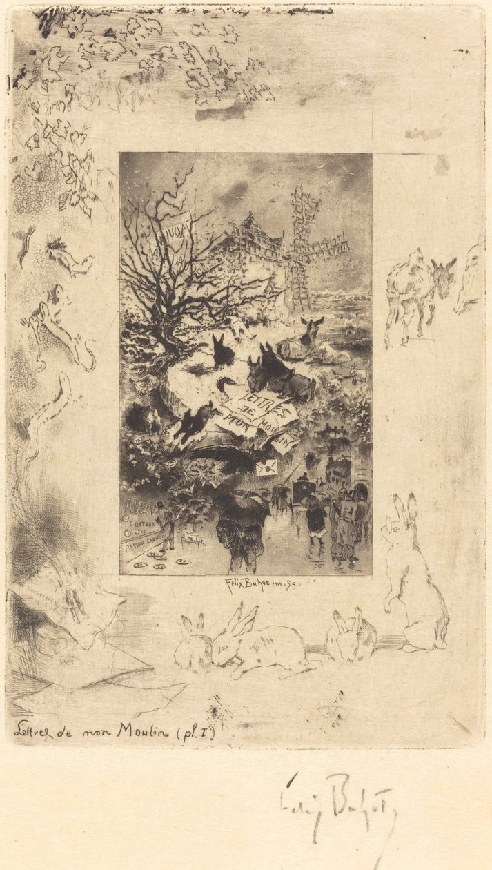 Titelblad för brev från min bruk, ca. 1885. av Felix Hilaire Buhot