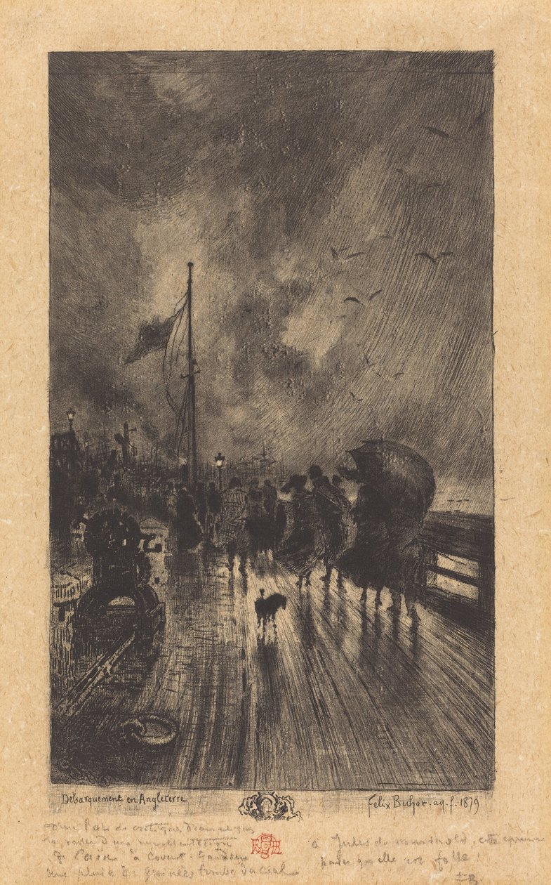 En landning i England av Felix Hilaire Buhot