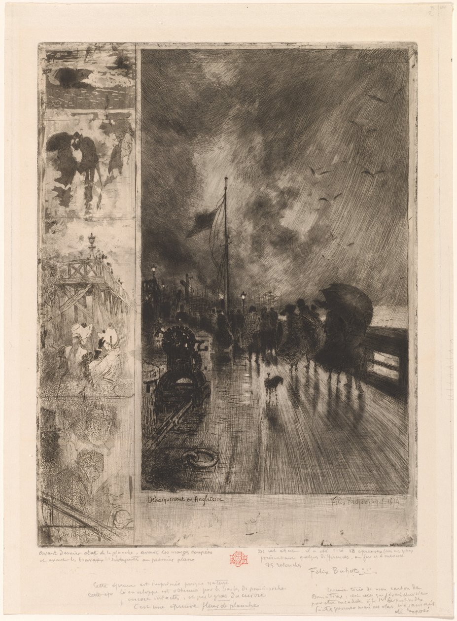 En landning i England, Landning i England 1879. av Felix Hilaire Buhot