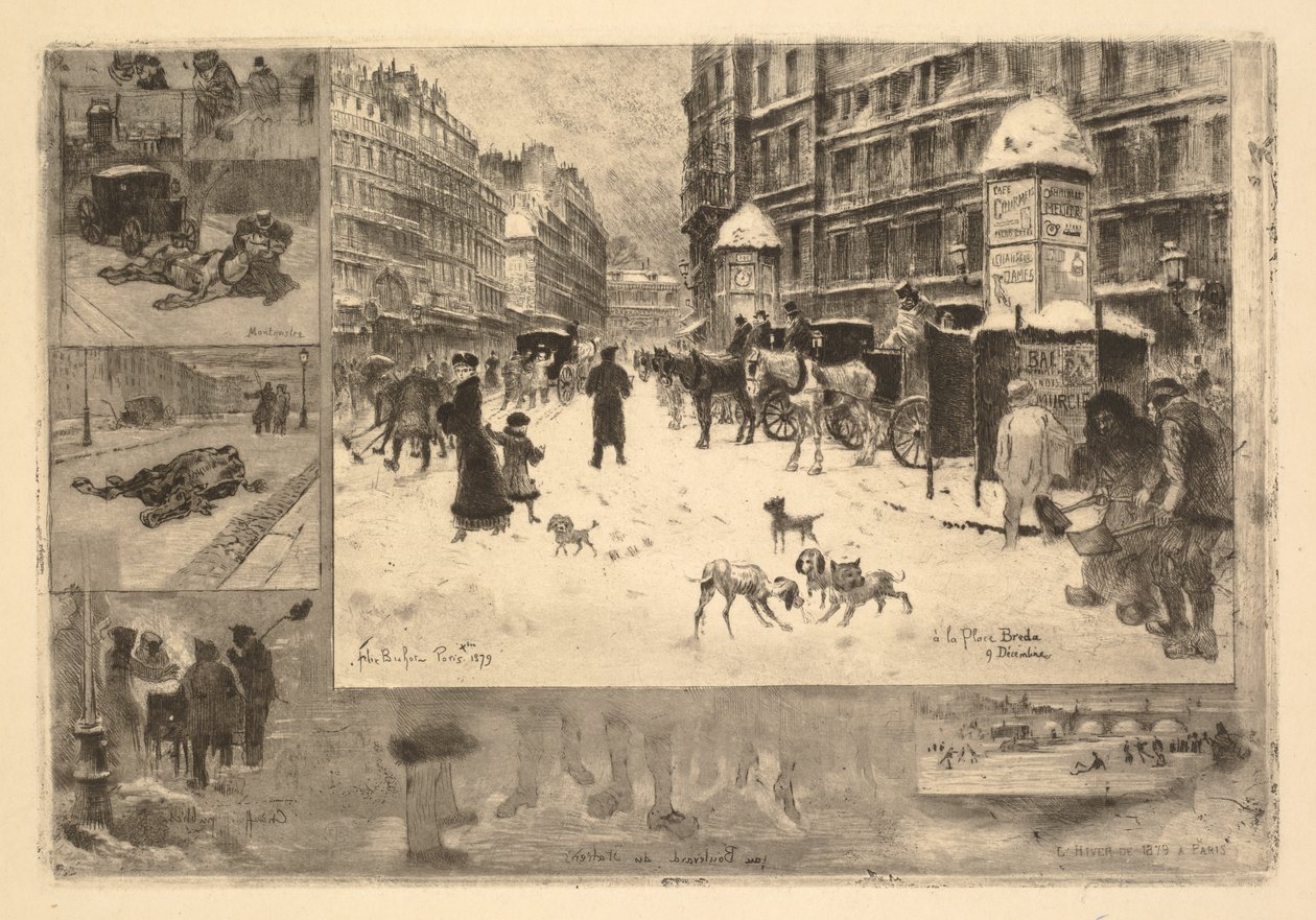 Vinter i Paris (vinter i Paris eller snö i Paris) av Felix Hilaire Buhot