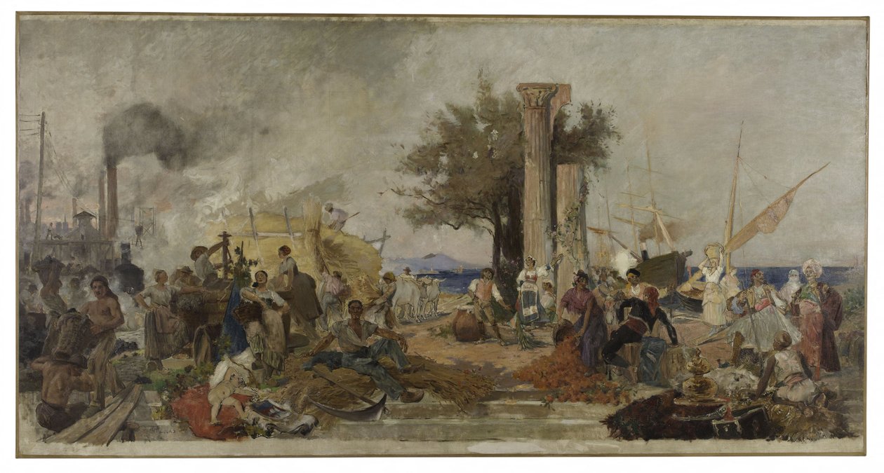 Skiss till kupolen på Bourse du Commerce i Paris: Kommersiell verksamhet i Europa, ca 1889 (olja på duk) av Felix Hippolyte Lucas