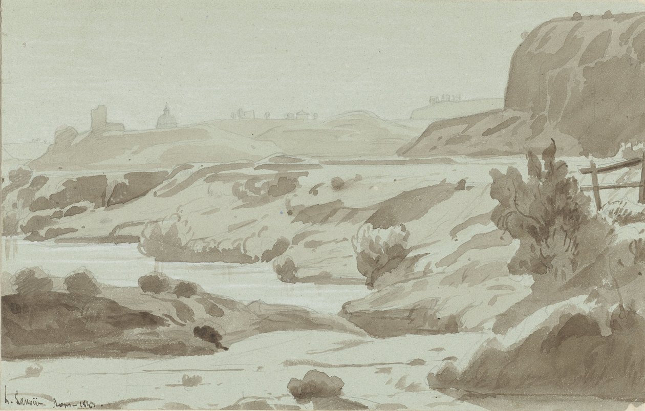 Utsikt i den romerska Campagna med en flod i förgrunden av Felix Hippolyte Lanoue