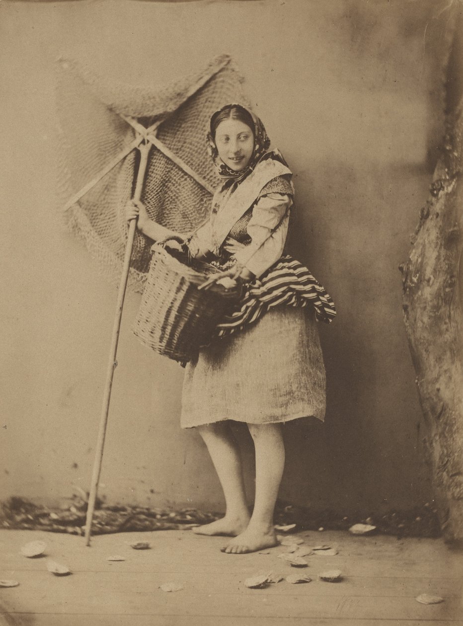 En flicka som fiskar räkor,ca. 1854 (foto) av Félix Jacques Antoine Moulin