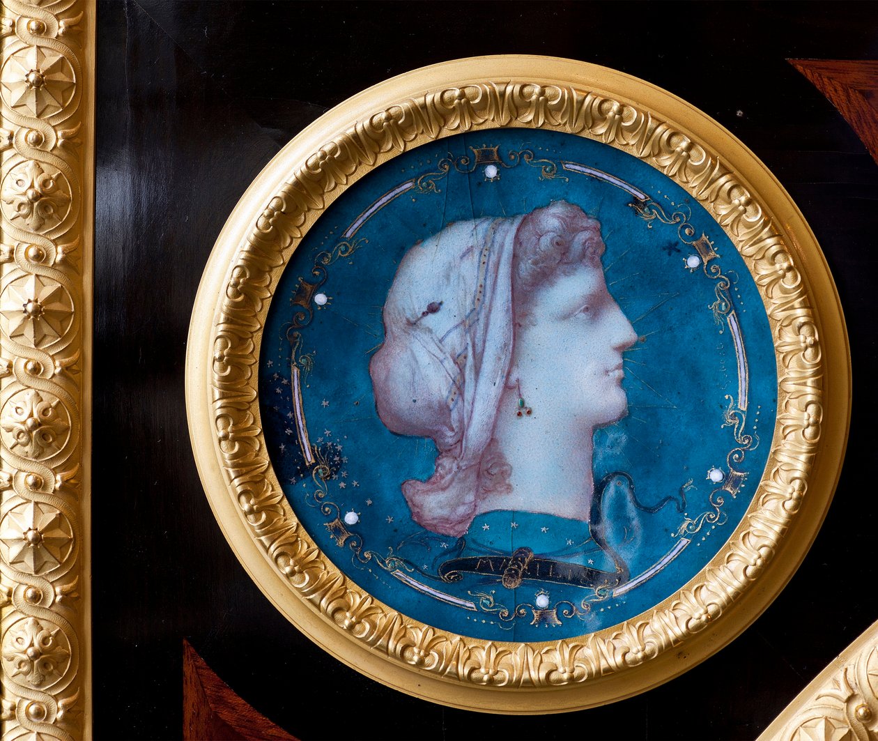 Detalj av en möbel pryder familjen Brignole Sales vapen av ebenisten Guillaume Grohe (1808-1885) efter en teckning av Felix Duban (1798-1870). Lägenheter av Maria Brignole Sale De Ferrari, hertiginnan av Galliera (1811-1888), möblerna av Felix Louis Jacques Duban