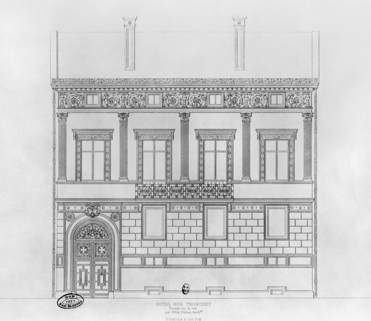 Hotel de Pourtales, fasad, 1850 av Felix Louis Jacques Duban