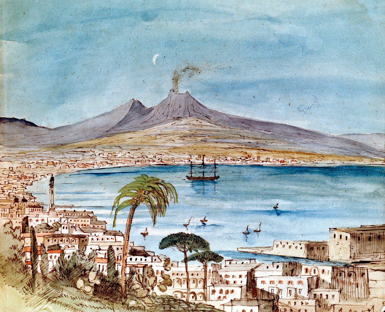 Akvarell av Vesuvius av Felix Mendelssohn från en bilderbok för hans son Paul. av Felix Mendelssohn