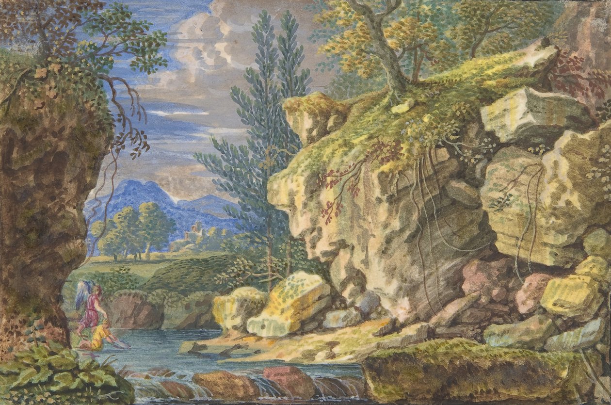 Landskap med Tobias och ängeln, 1600-tidigt 1700-tal. av Felix Meyer.