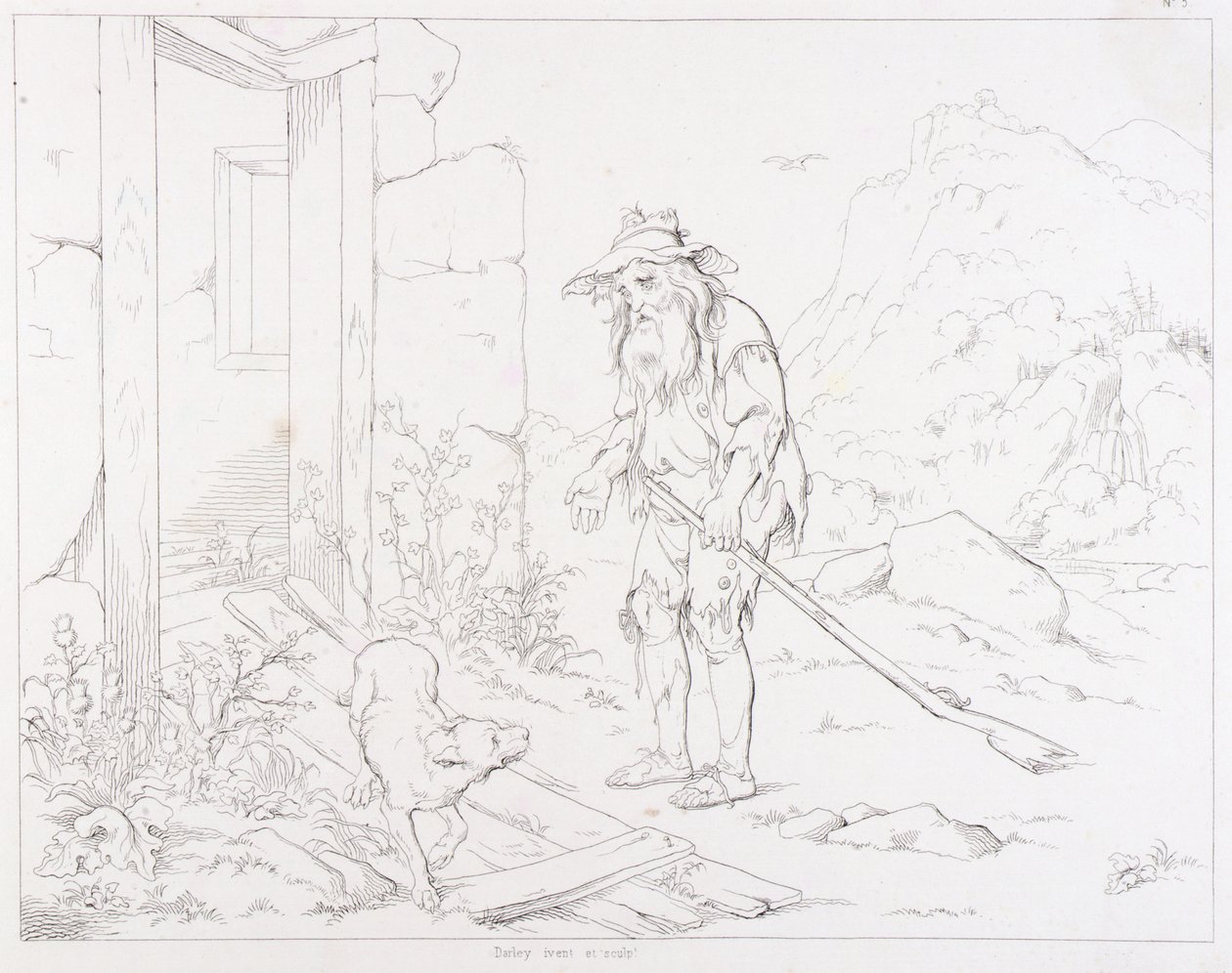 (Rip Van Winkle, illustration) Rip återvänder till sitt hus i ruiner av Felix Octavius Carr Darley