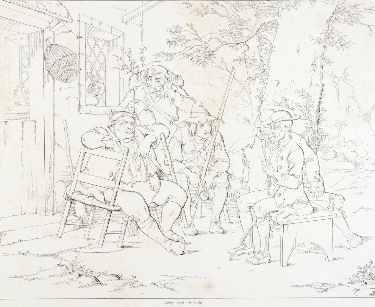 (Rip Van Winkle, illustration) Rip med Junto på värdshuset i byn av Felix Octavius Carr Darley