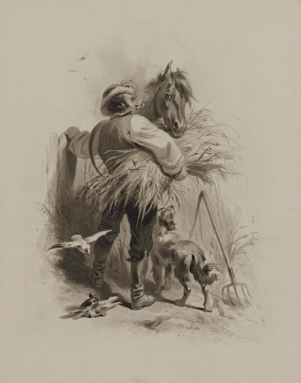 Bonde med häst, hund och duvor av Felix Octavius Carr Darley