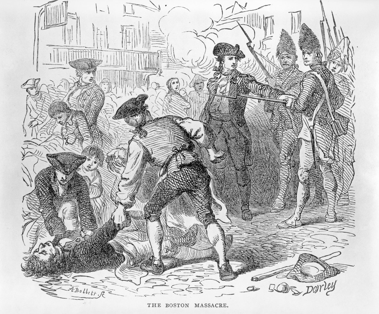 Bostonmassakern, 5 mars 1770, graverad av A. Bollett av Felix Octavius Carr Darley
