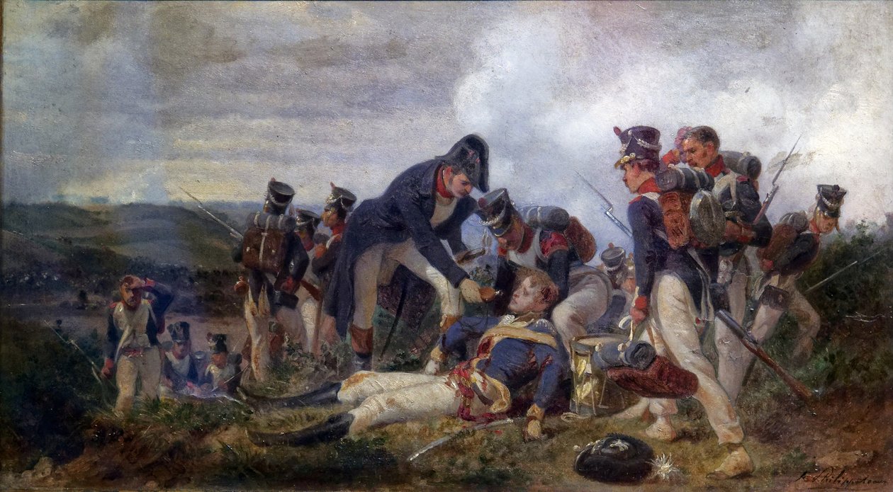 En linjeinfanterigevärsofficer som räddar en löjtnant från det brittiska 13:e Light Dragons Regiment, andra hälften av 1800-talet (olja på duk) av Felix Philippoteaux
