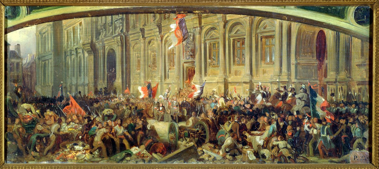 Alphonse de Lamartine (1790-1869) avvisar den röda flaggan på Hotel-de-Ville, Paris, 25 februari 1848 av Felix Philippoteaux