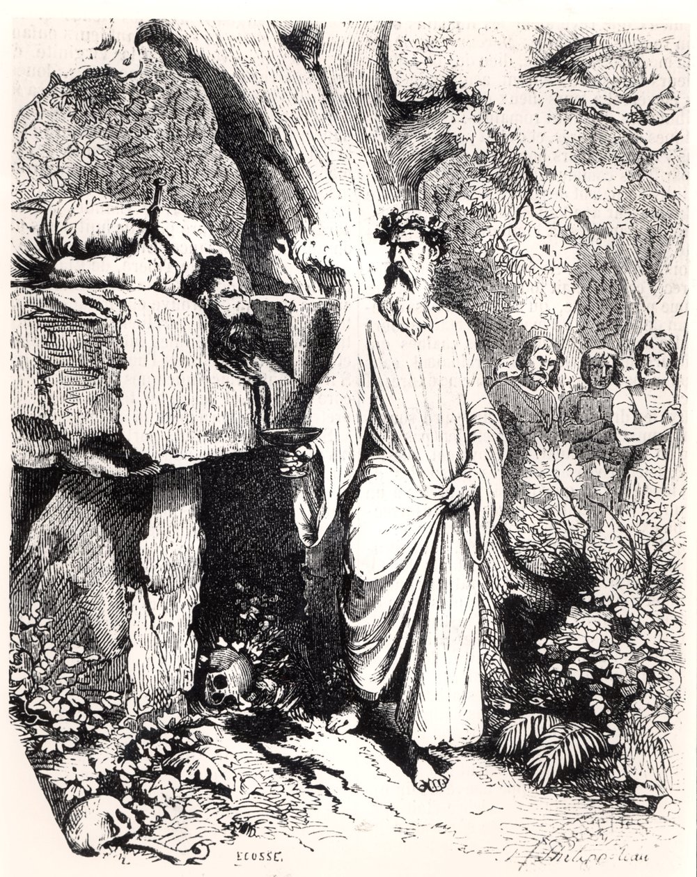 Människooffer av en gallisk druid, ur "Histoire de France" av L.P. Anquetil, 1851. av Felix Philippoteaux