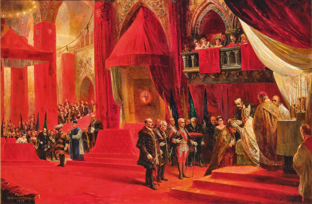 Kröningen av kejsar Karl I av Österrike till kung Karl IV av Ungern..., 1917. av Felix Schwormstadt