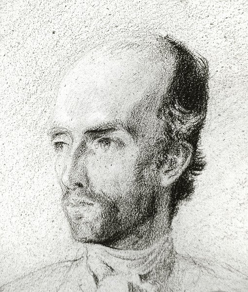 Porträtt av en man, ca 1845 (svart krita förhöjd med vitt på brunt papper) av Félix Ziem