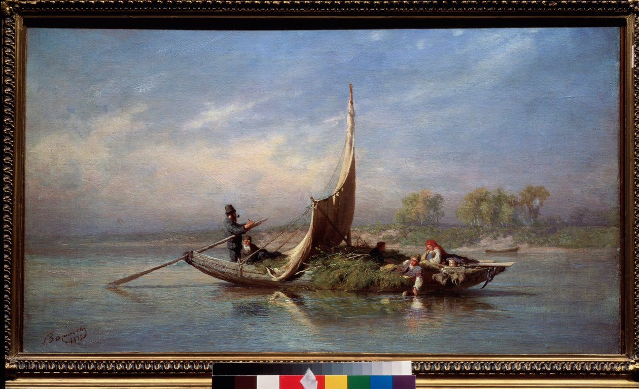 Familj i en båt (transport av foder i en segelbåt) - Familj i en båt - Målning av Fjodor Vasilyev (Feodor Alexandrovich, Fiodor Alexandrovitch Vasiliev (1850-1873), olja på duk av Feodor Alexandrovich Vassiliev